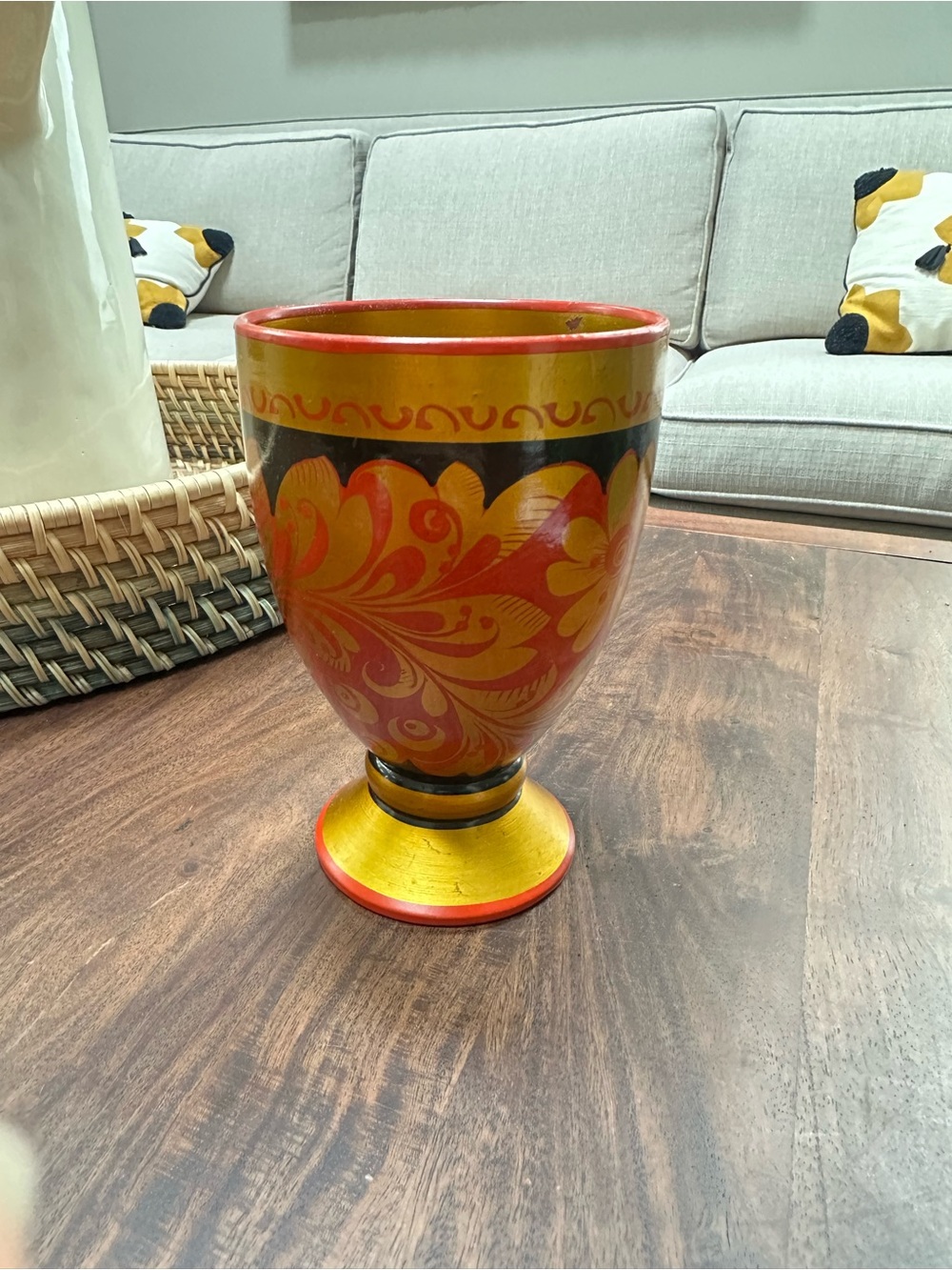 VTG  Russian Khokhloma lacquerware wooden goblet or cup